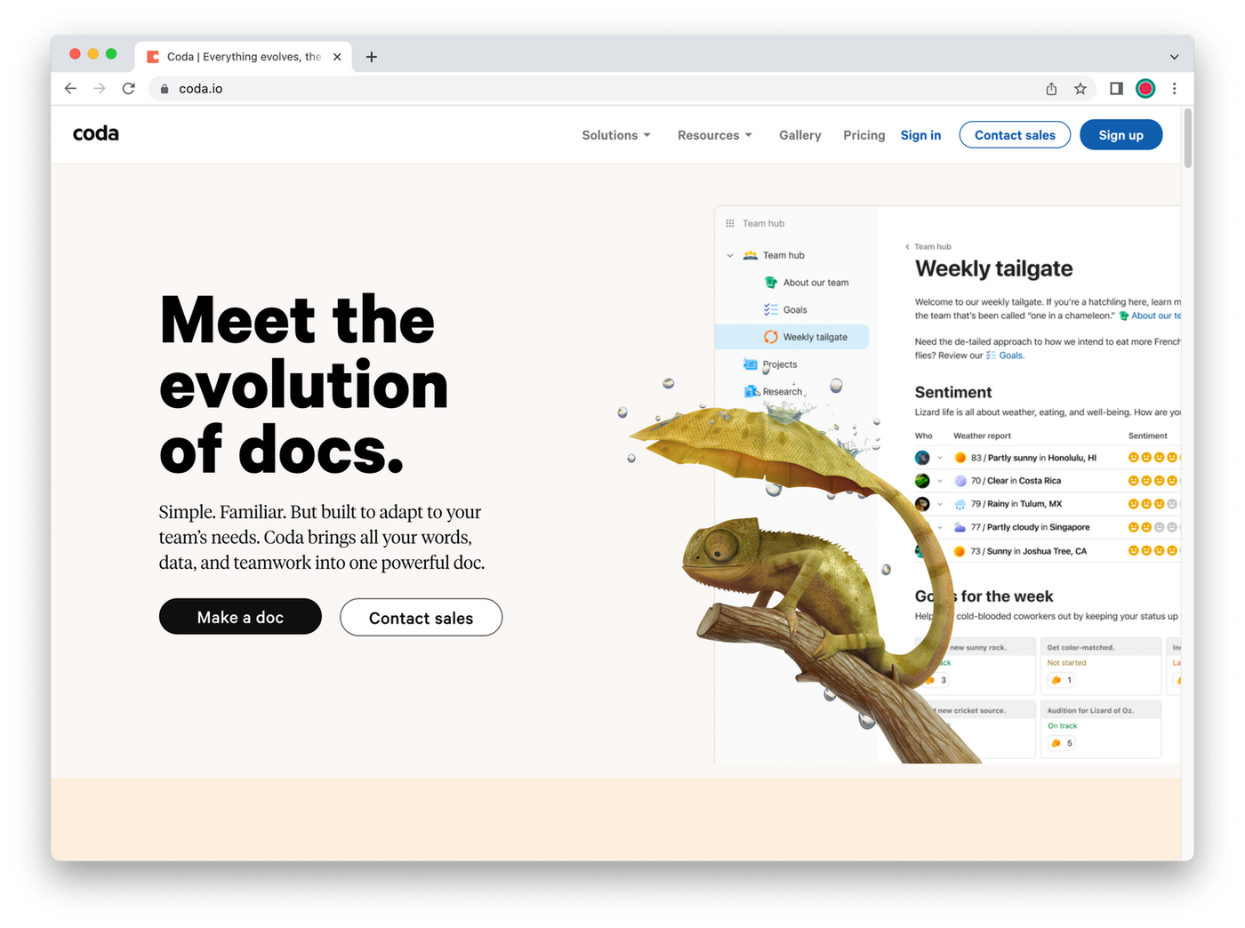 Screenshot of Coda's homepage. 