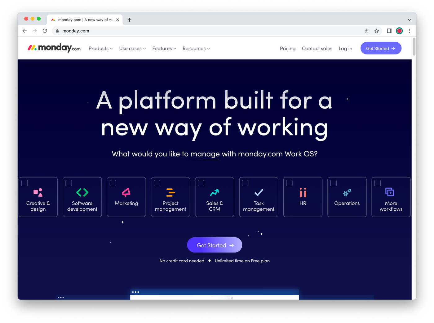 Screenshot of monday.com's website. 