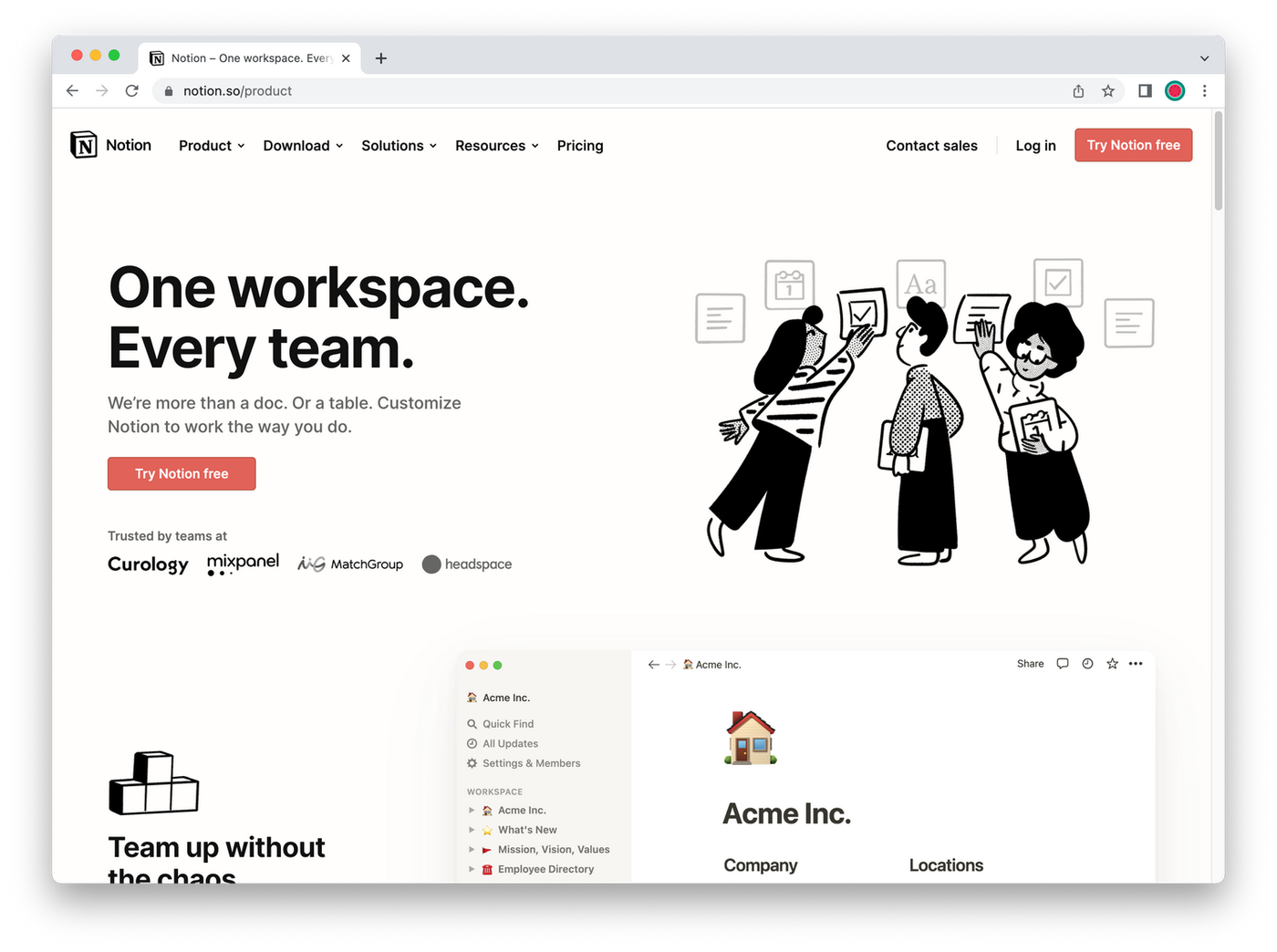 Screenshot of Notion's homepage