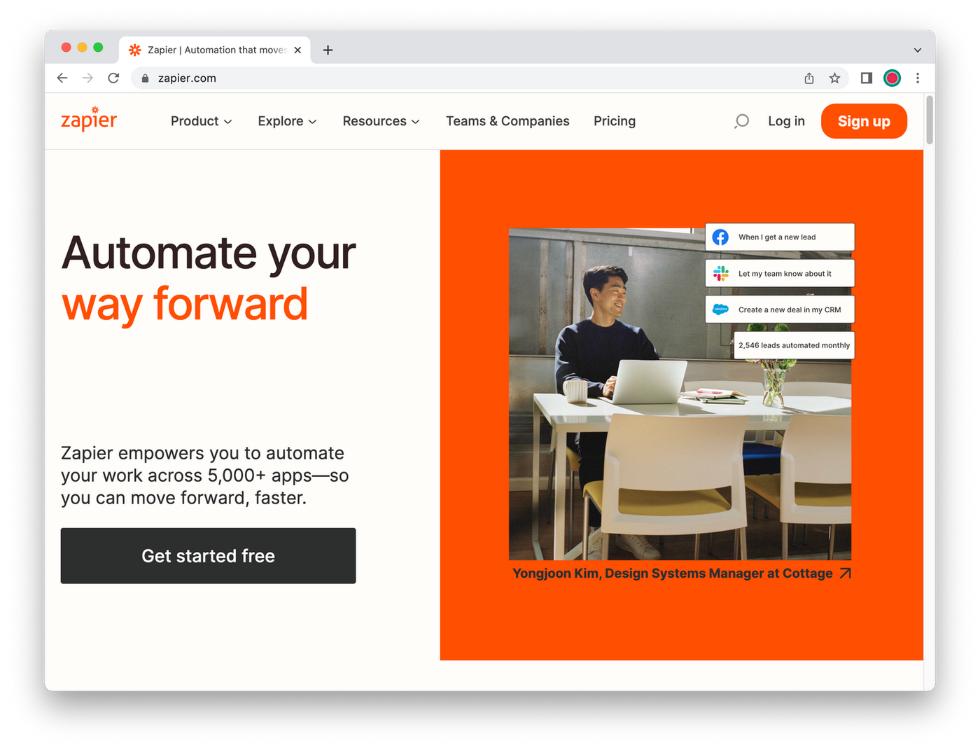 Screenshot of Zapier homepage