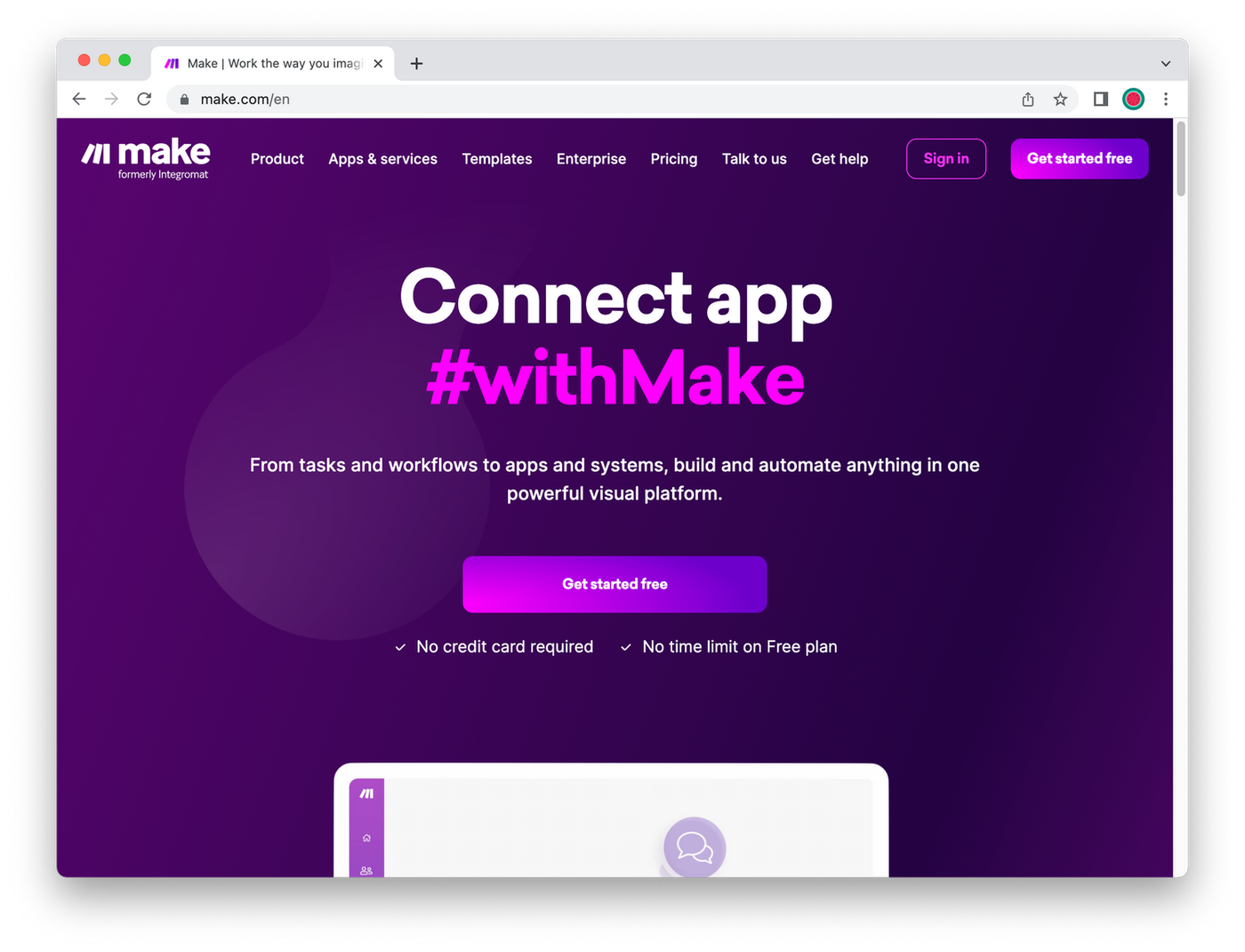 Screenshot of Make homepage