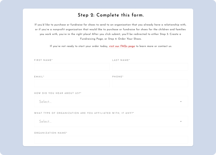 online form from Because International website