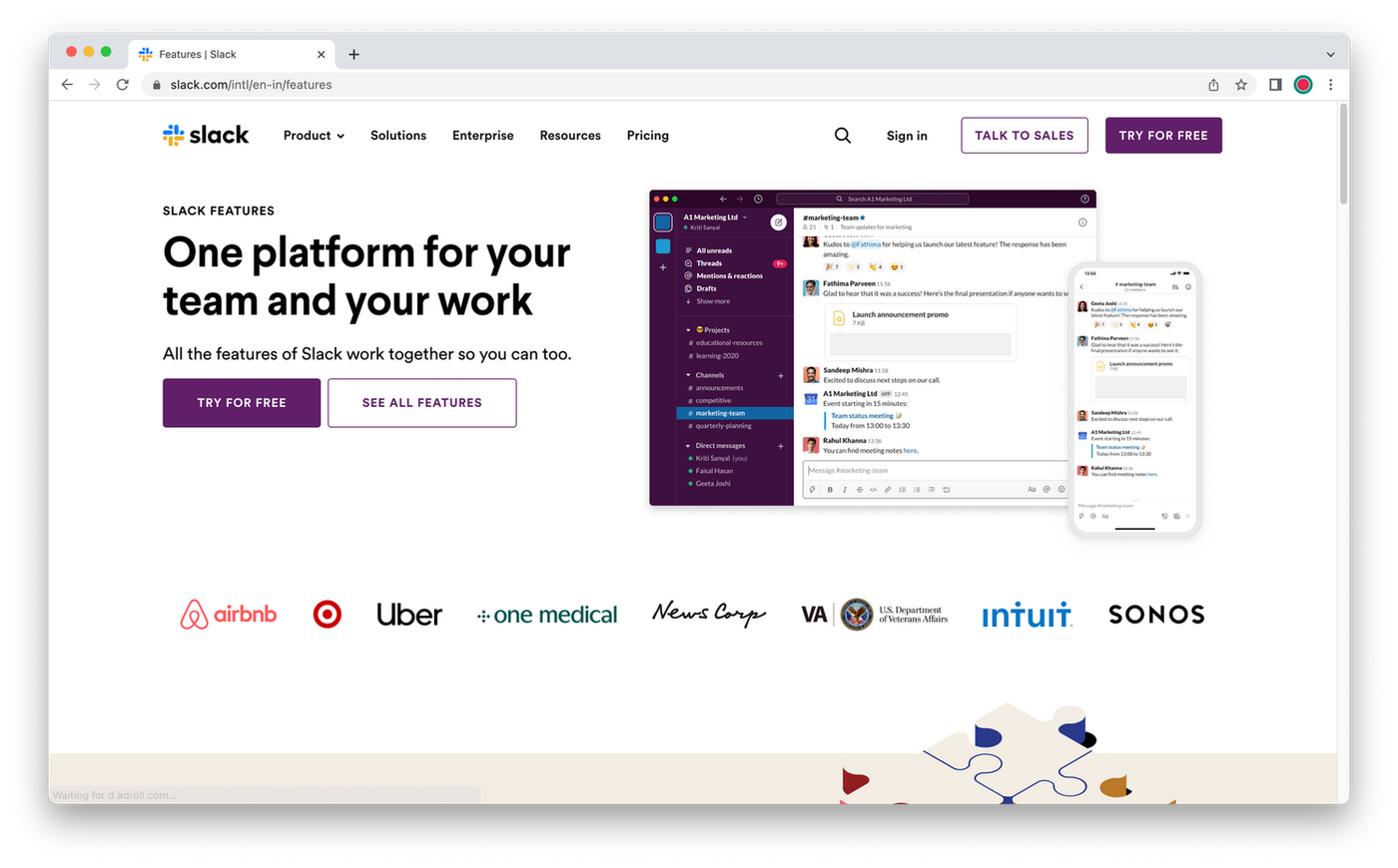 Slack homepage