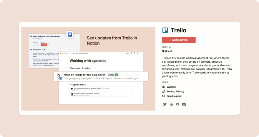 screenshot of Trello integration page 