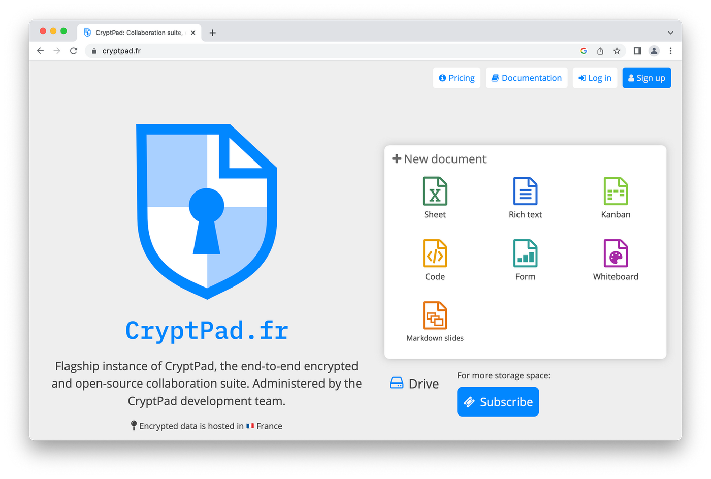 Cryptpad homepage
