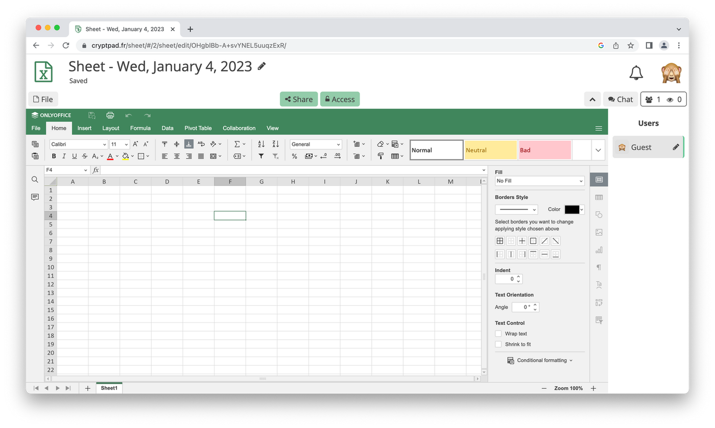 A sample CryptPad Sheet