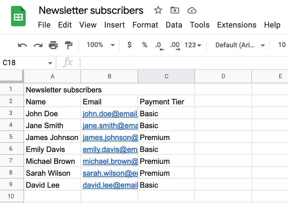 Unmerged title cell in google sheets