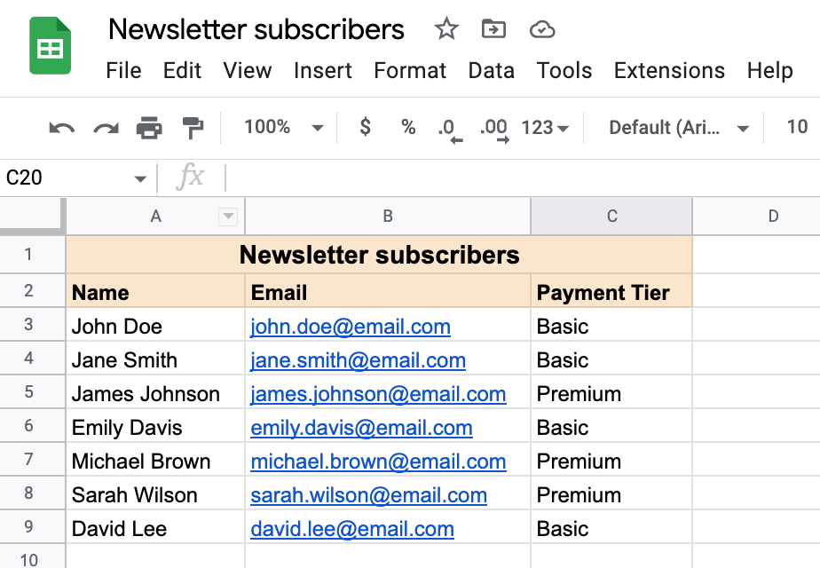 Merged title cell in google sheets