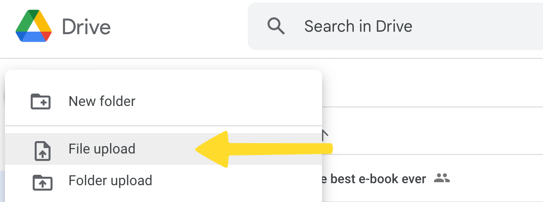 screenshot of the file upload screen in google drive