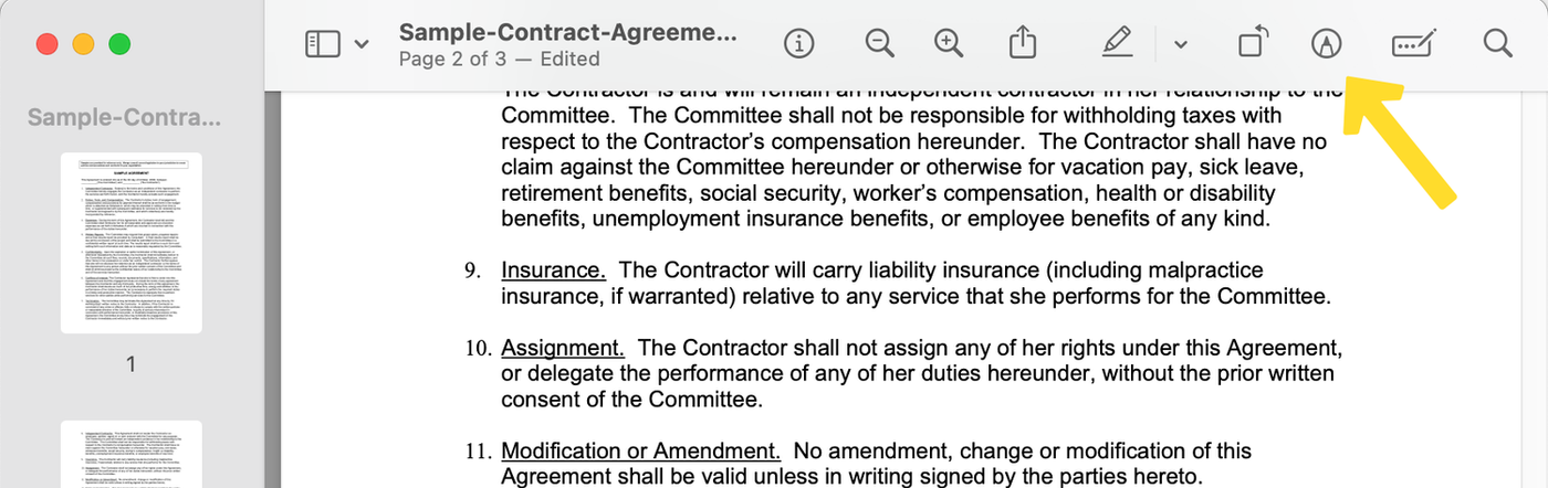 screenshot of a pdf in "Preview" with the markup icon highlighted