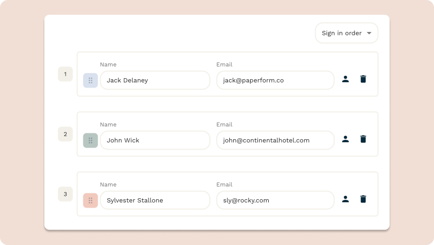 screenshot of papersign custom signing order settings