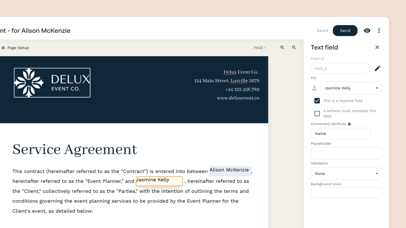 screenshot of papersign editor adding signer field