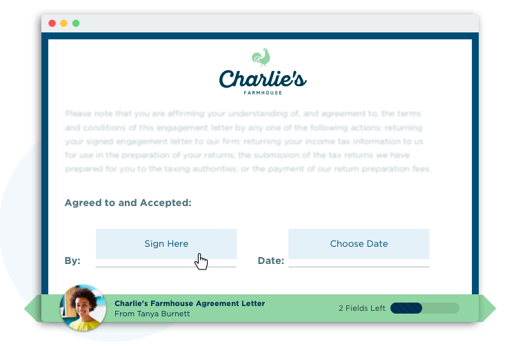 screenshot of agreement letter signing field