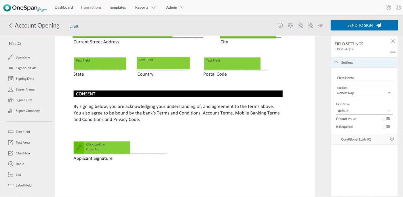 adding a signing field to onespan sign