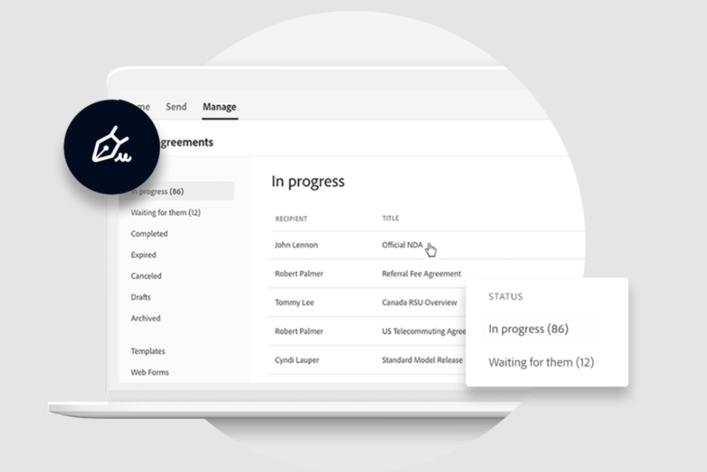tracking status of official NDA in adobe sign