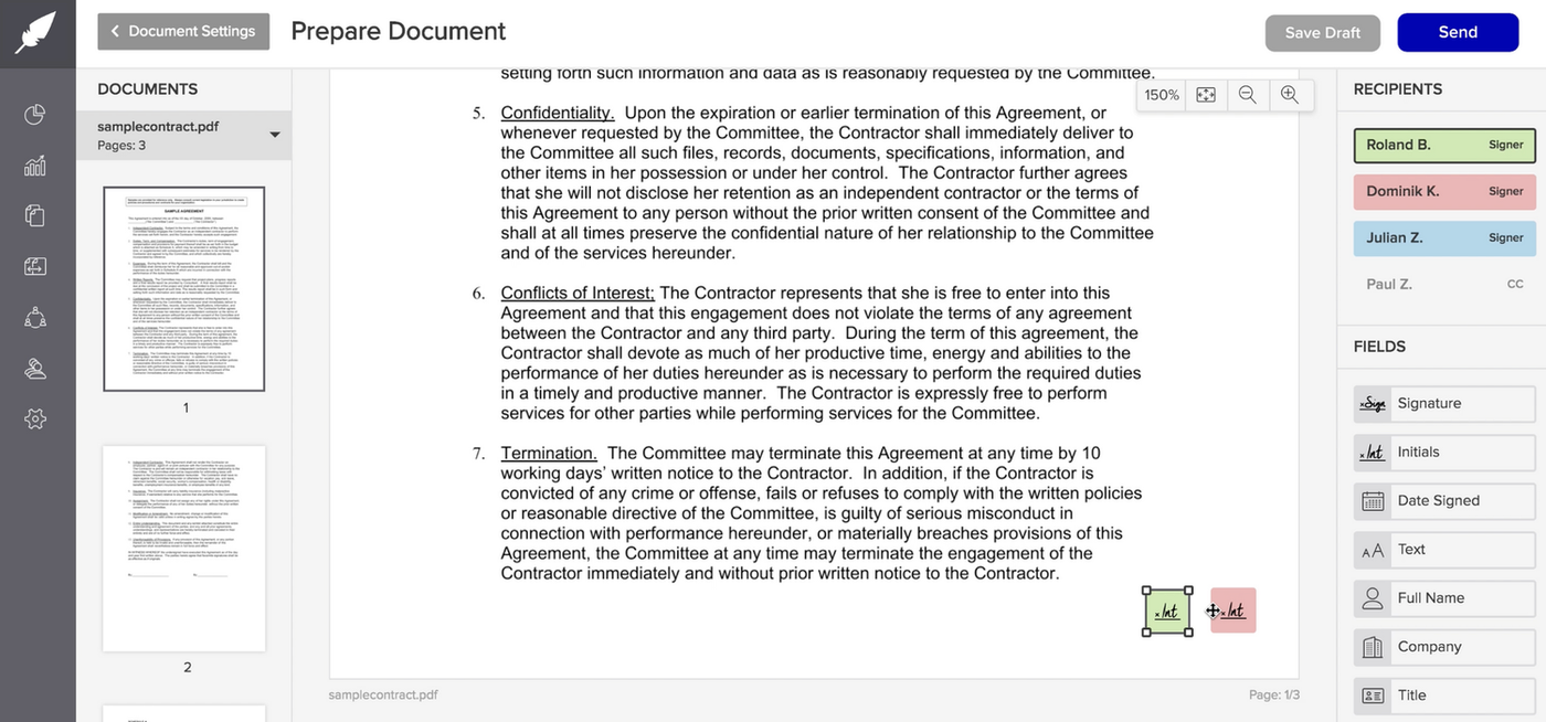 Adding sign fields in xodo sign