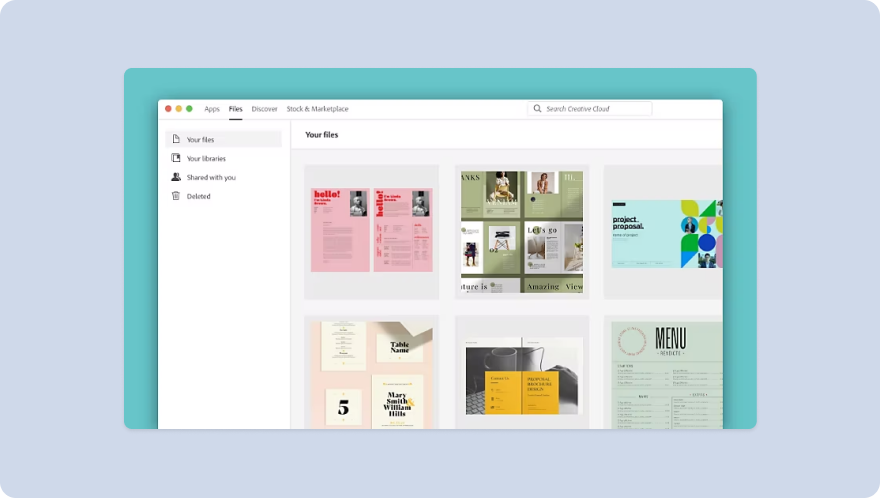 indesign interface on blue background
