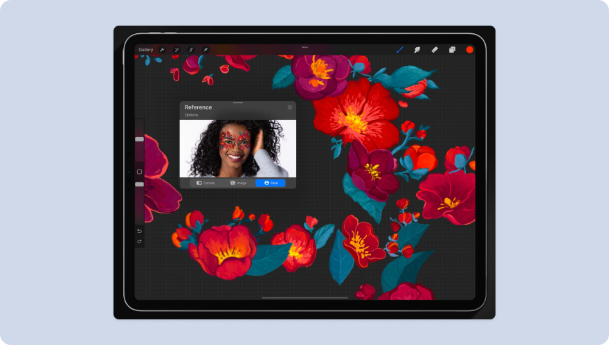 procreate interface on black ipad