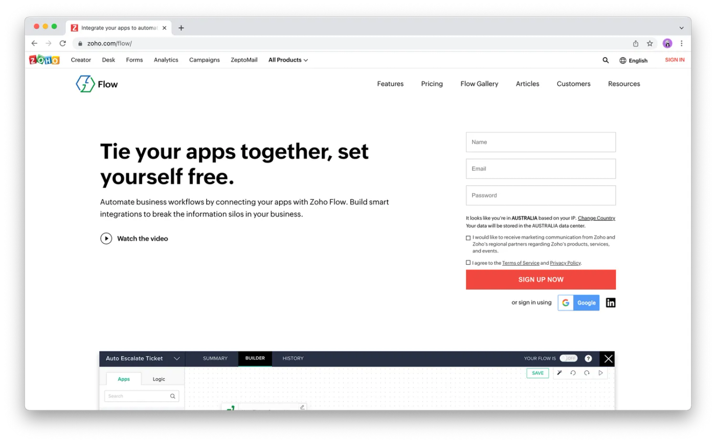 Screenshot from Zoho Flow