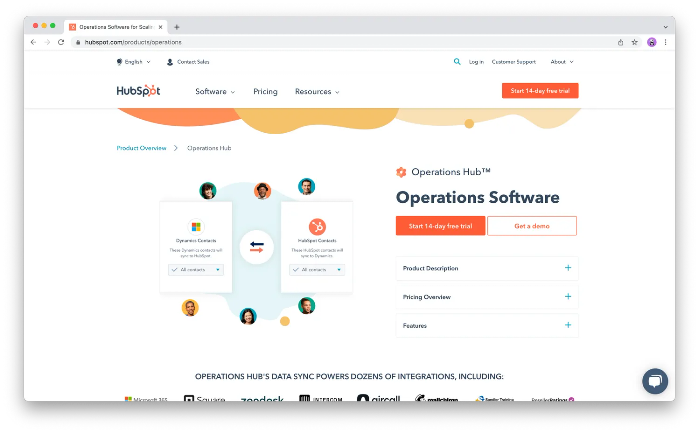Screenshot from Hubspot's Operations Hub