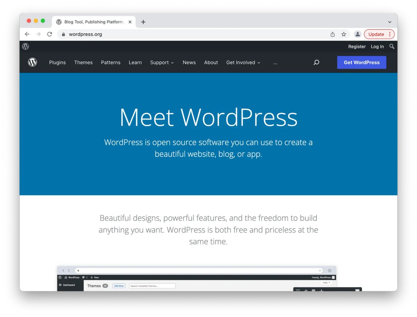 WordPress' homepage