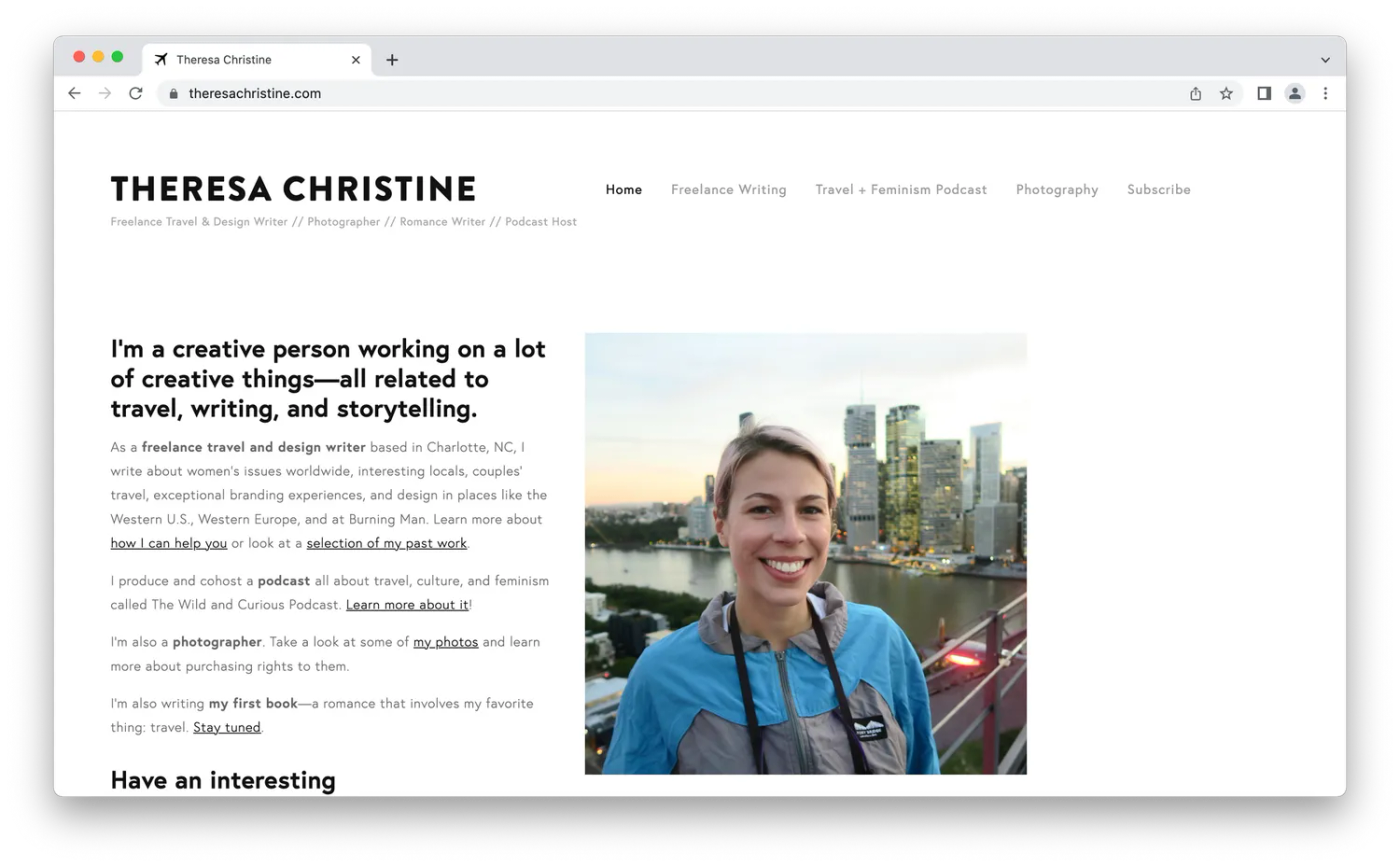 Smiling woman in front of city skyline