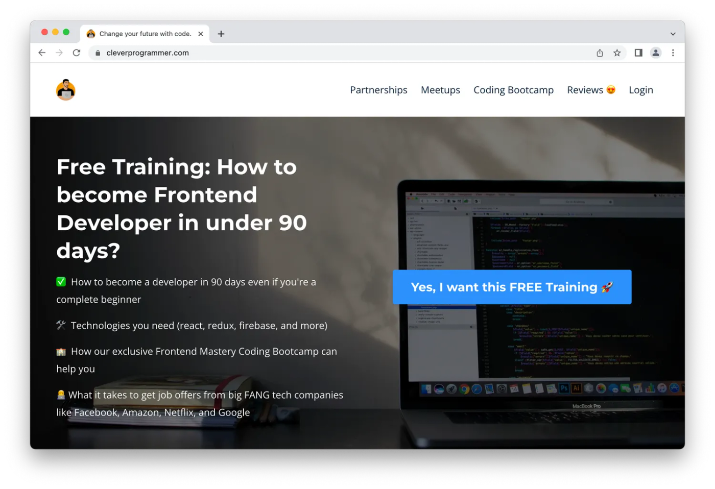 coding online course, white font on dark background