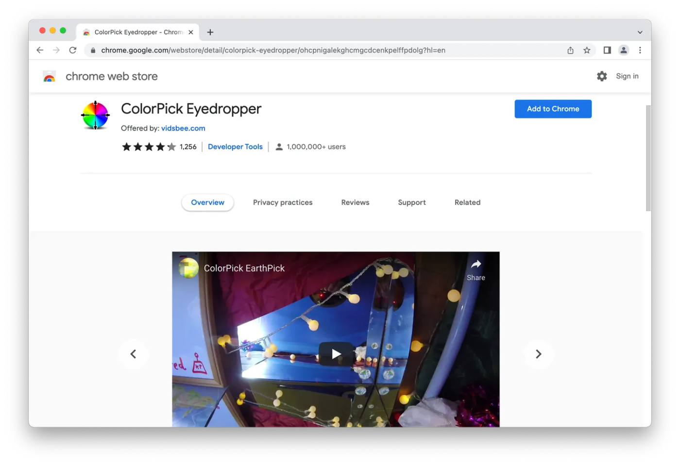 ColorPick Eyedropper page on Chrome web store