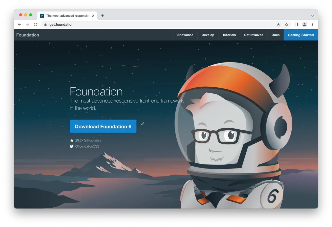 Foundation's homepage, cartoon astronaut over mars