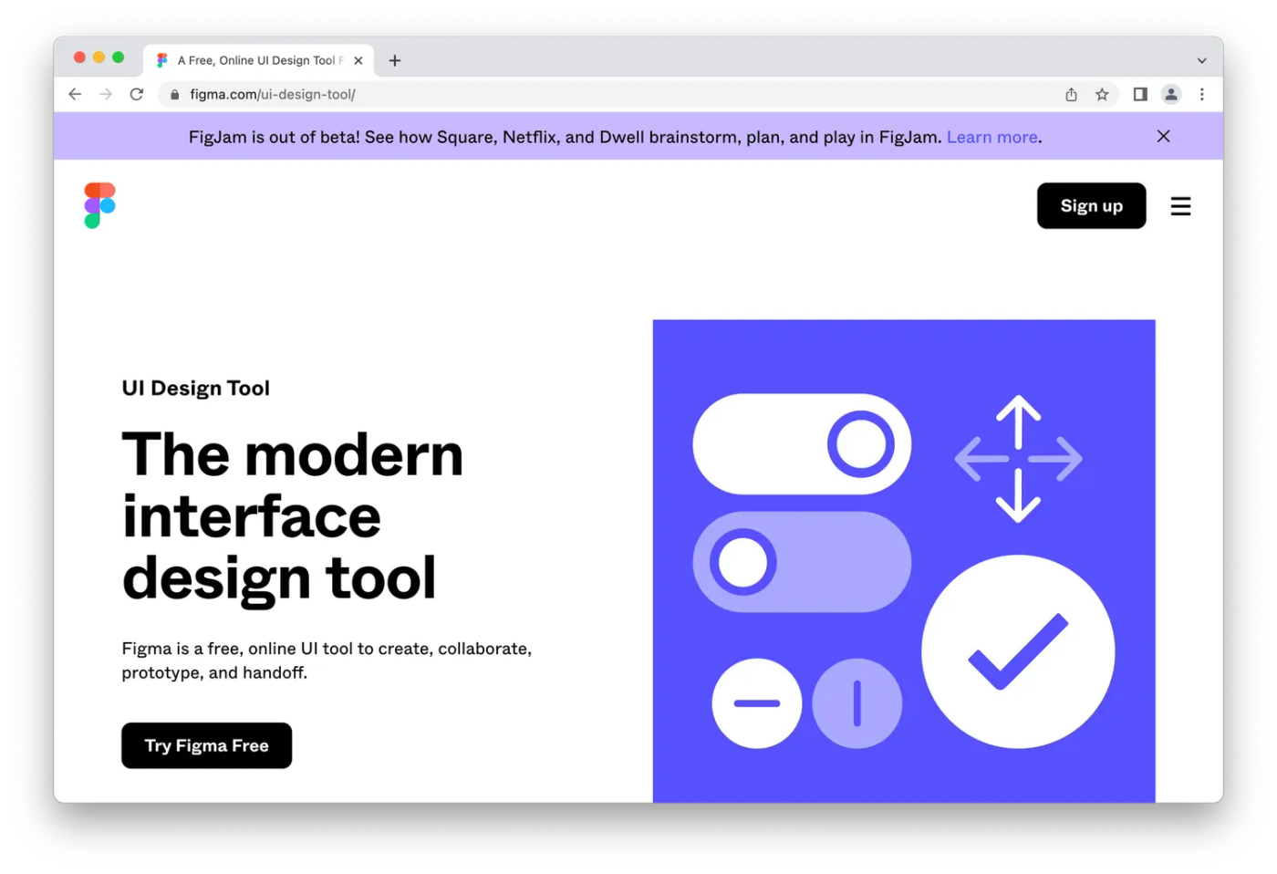 Figma homepage, blue geometric logo on white background