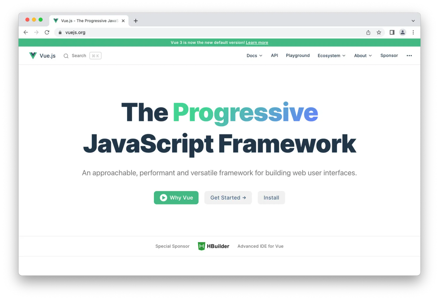 Vie homepage, blue and green lettering on white background