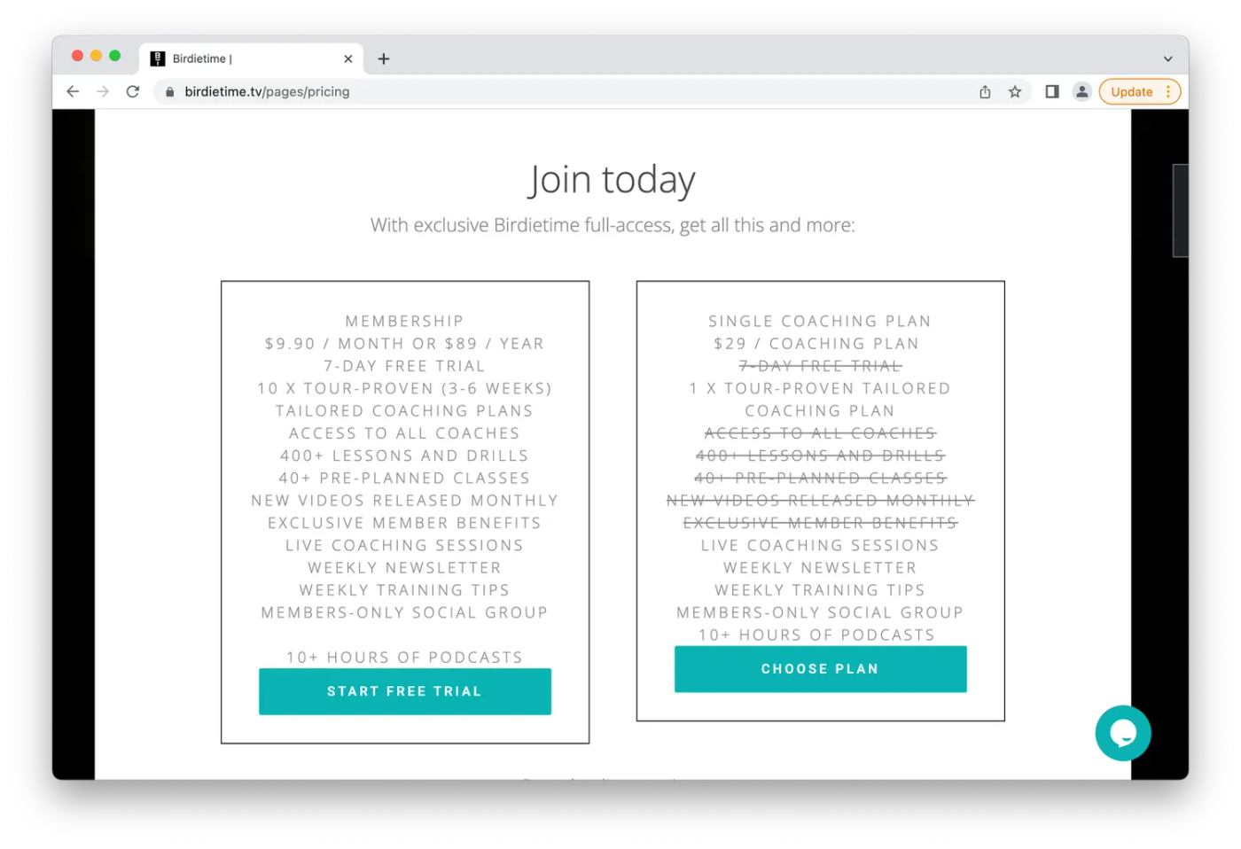 Birdietime's pricing plans