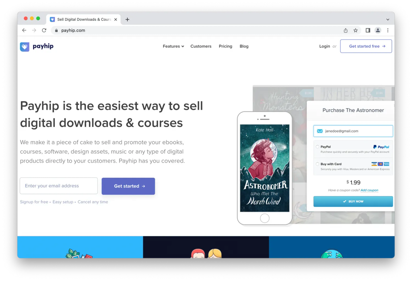 screenshot of payhip homepage