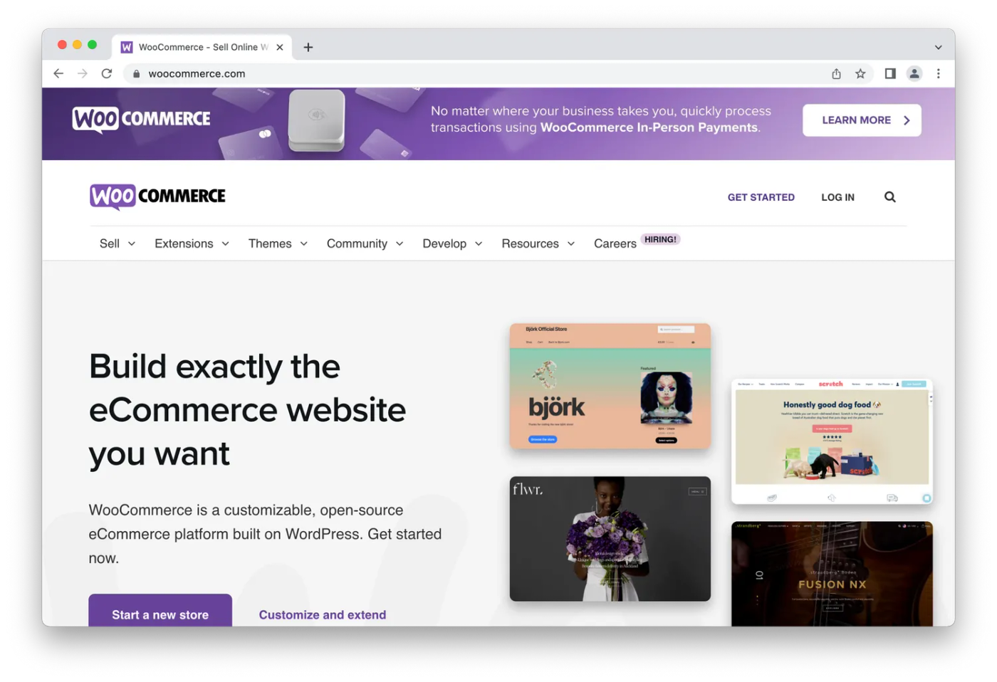 screenshot of woocommerce website
