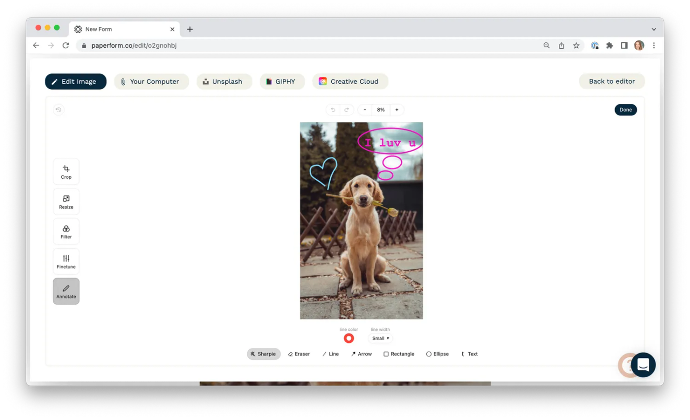 Image of dog with text and hearts written over it