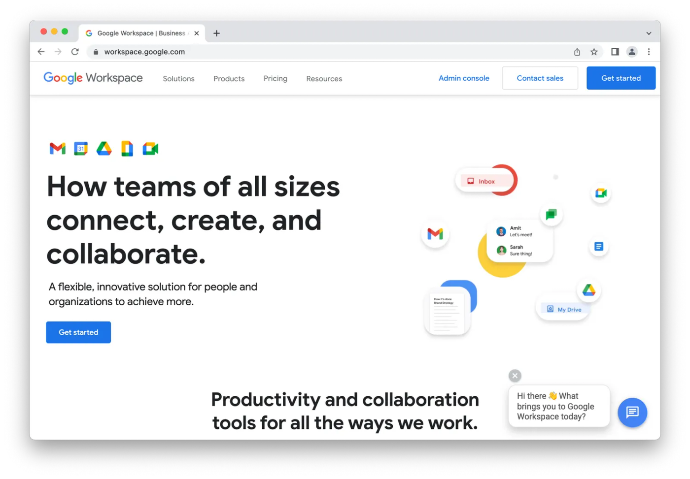 Google Workspace homepage, bright icons on white background