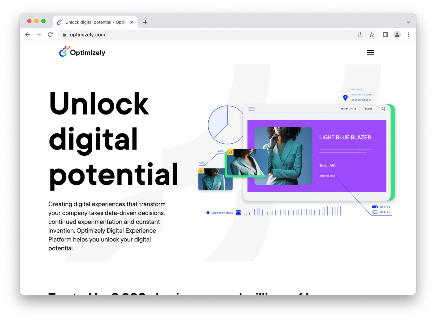 screenshot of optimizely webpage
