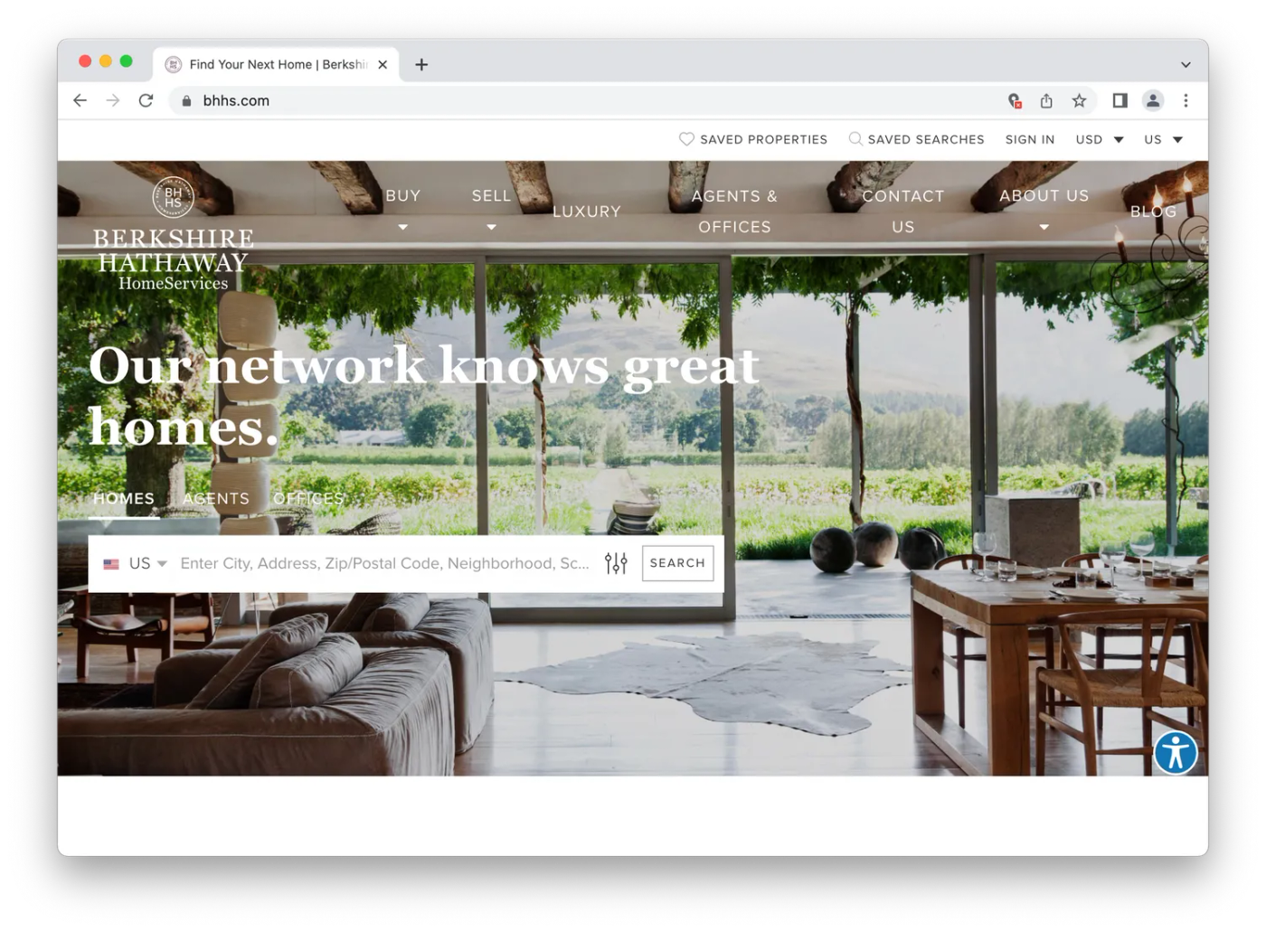 Berkshire Hathaway landing page, open plan living room