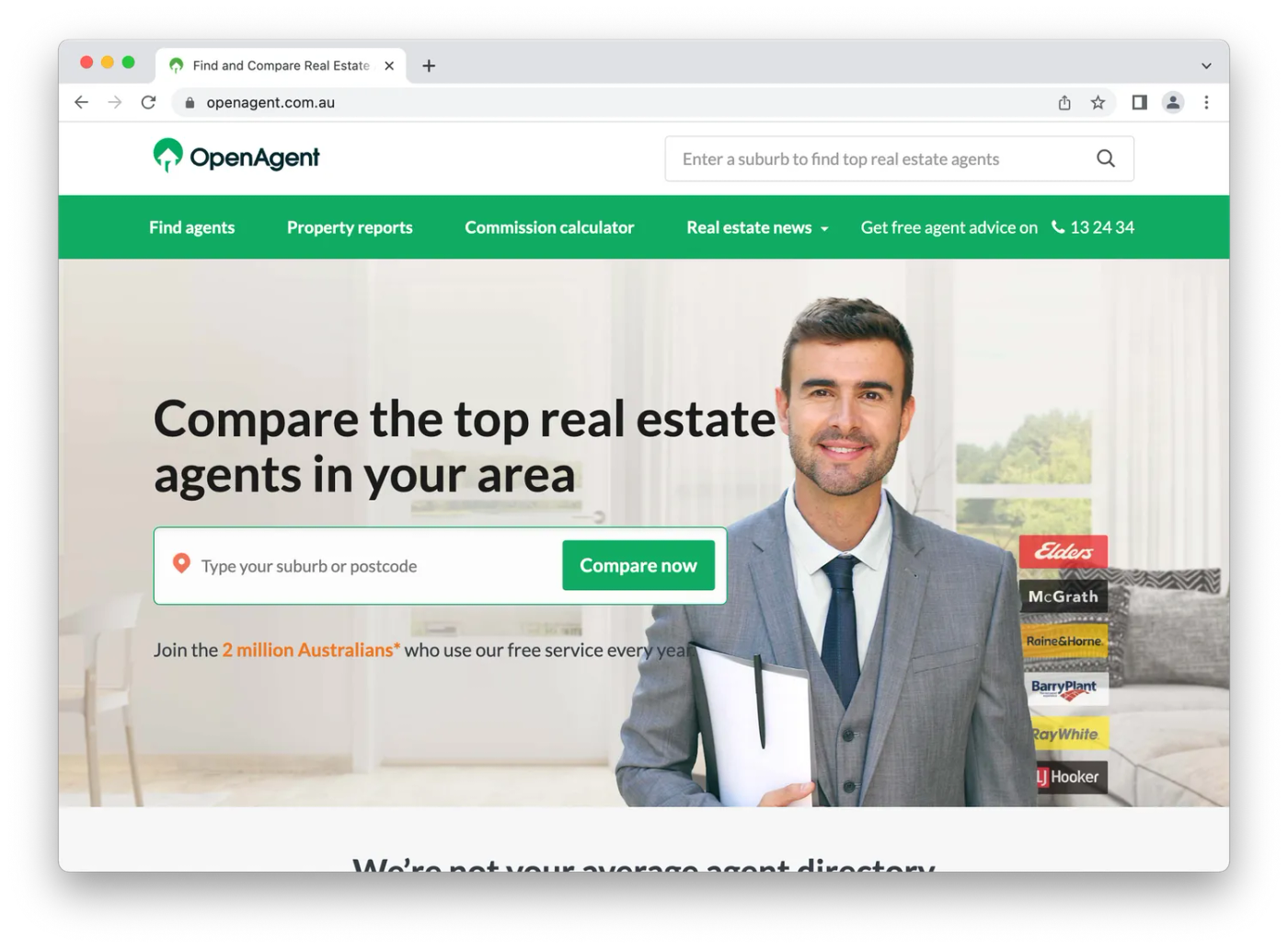 OpenAgent landing page, man with clipboard