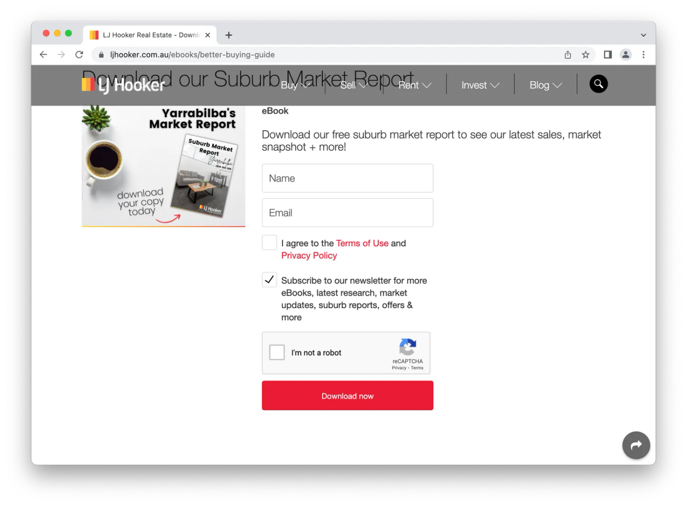 LJ Hooker Better Buying Guide, information field to receive market report