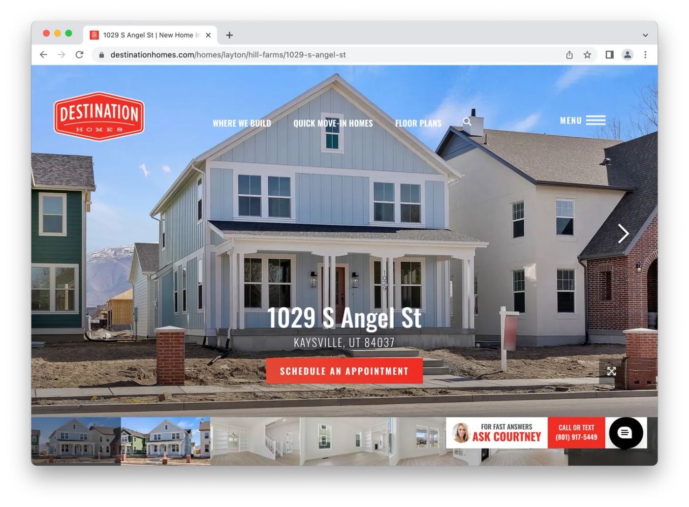 Destination Homes property landing page, exterior of family home in Utah