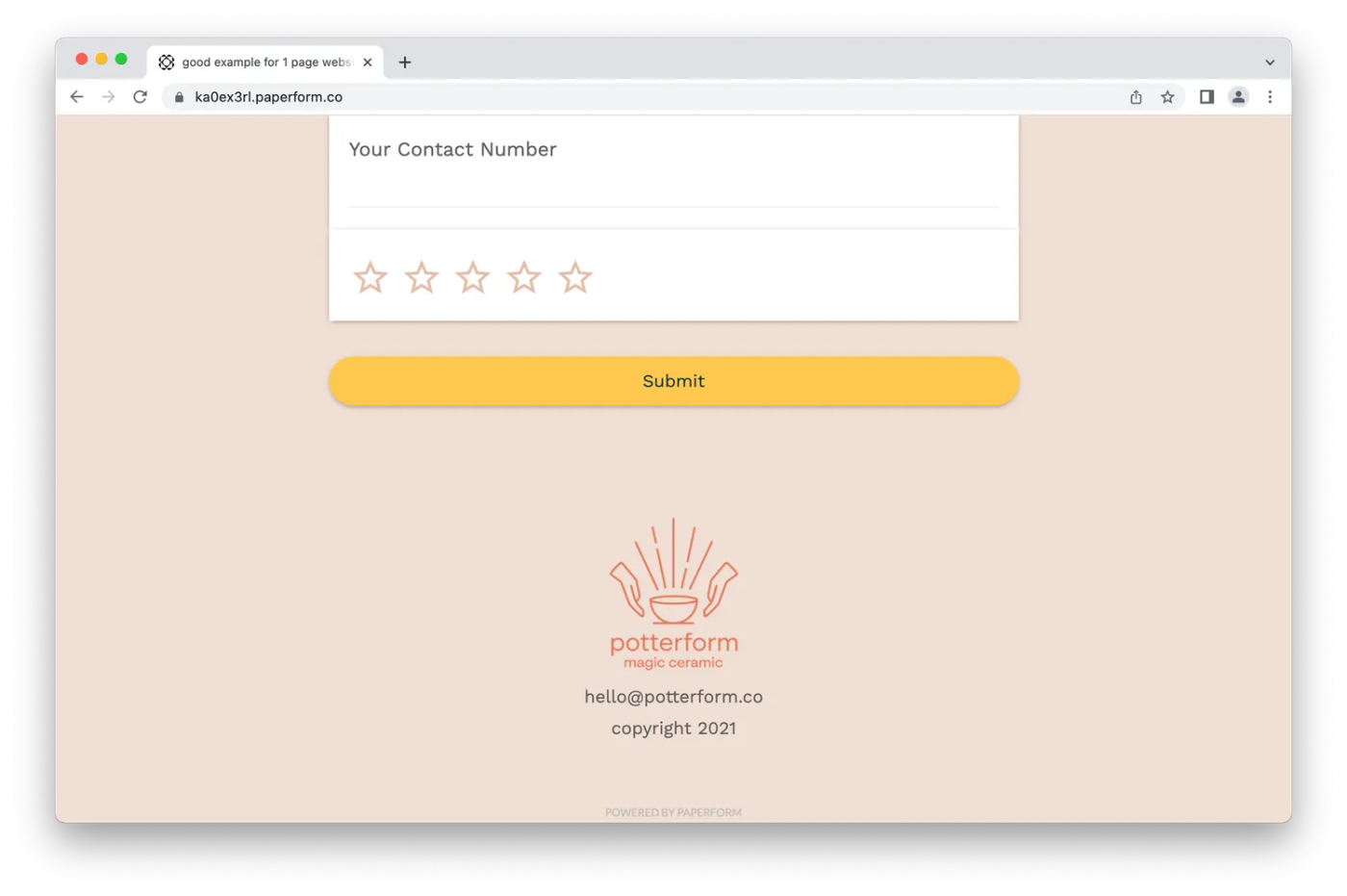 Screenshot of the sample footer with a flower logo and company address