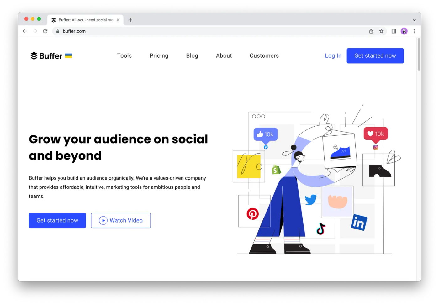 Screenshot of buffer webpage