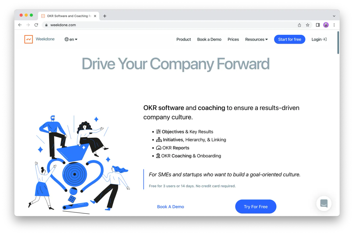 Screenshot of the Weekdone homepage