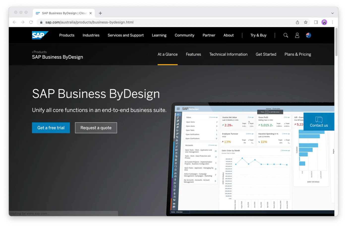 Screenshot of SAP Business ByDesign homepage