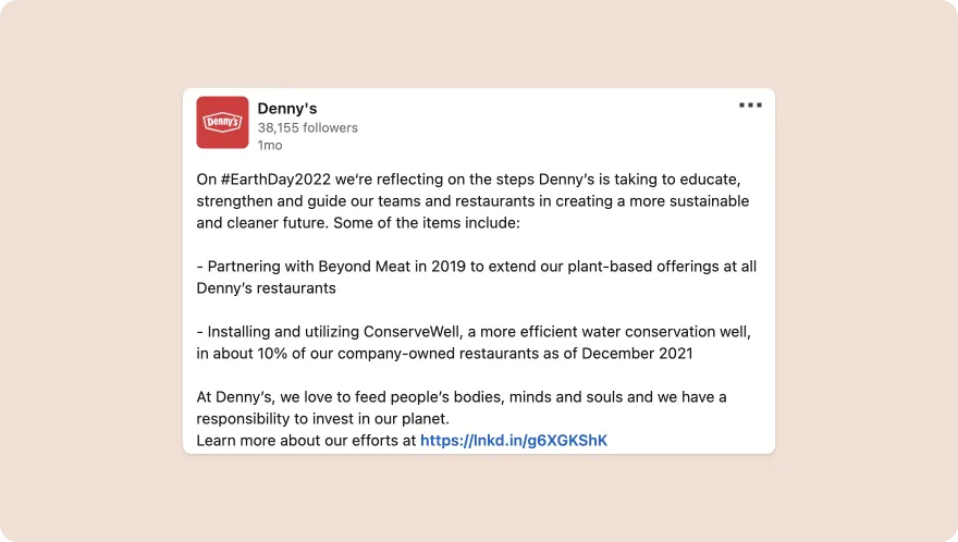 Screenshot of Denny's LinkedIn post on pink background