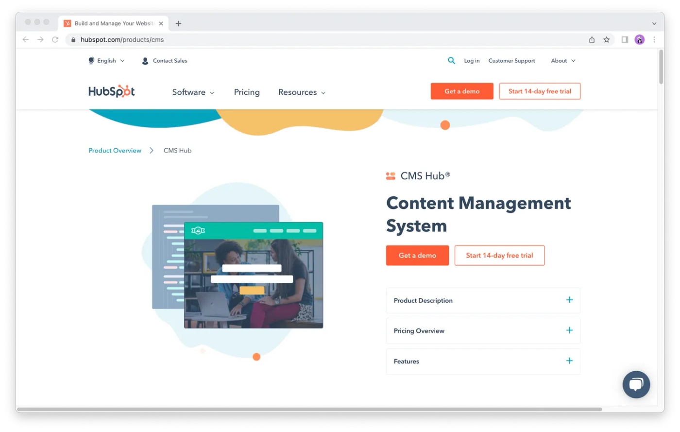 Screenshot of HubSpot CMS homepage 