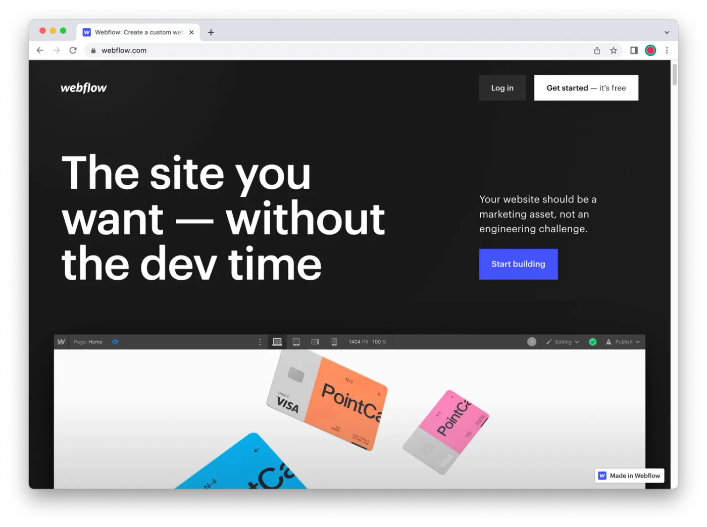 Screenshot of the Webflow homepage