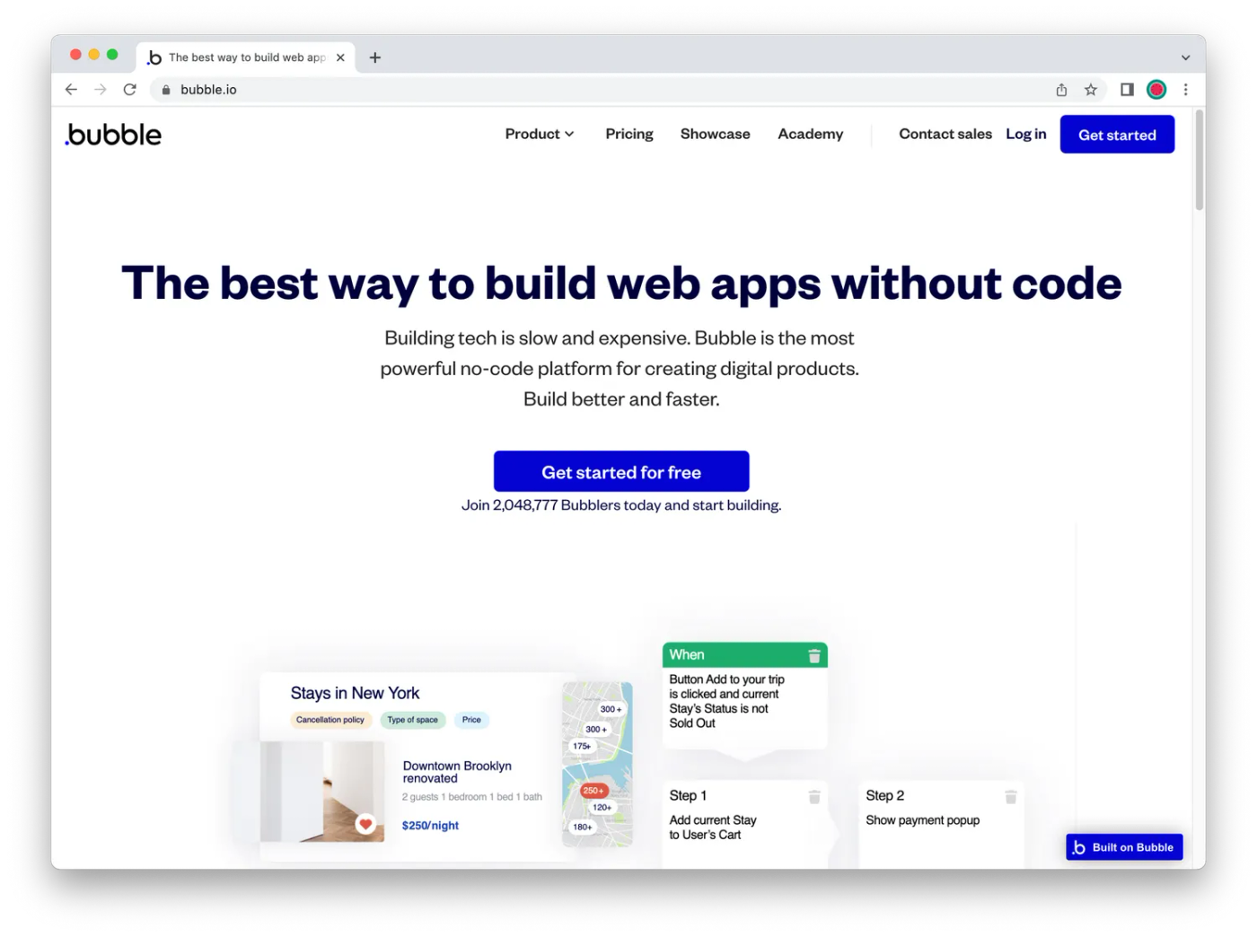 Screenshot of Bubble's homepage