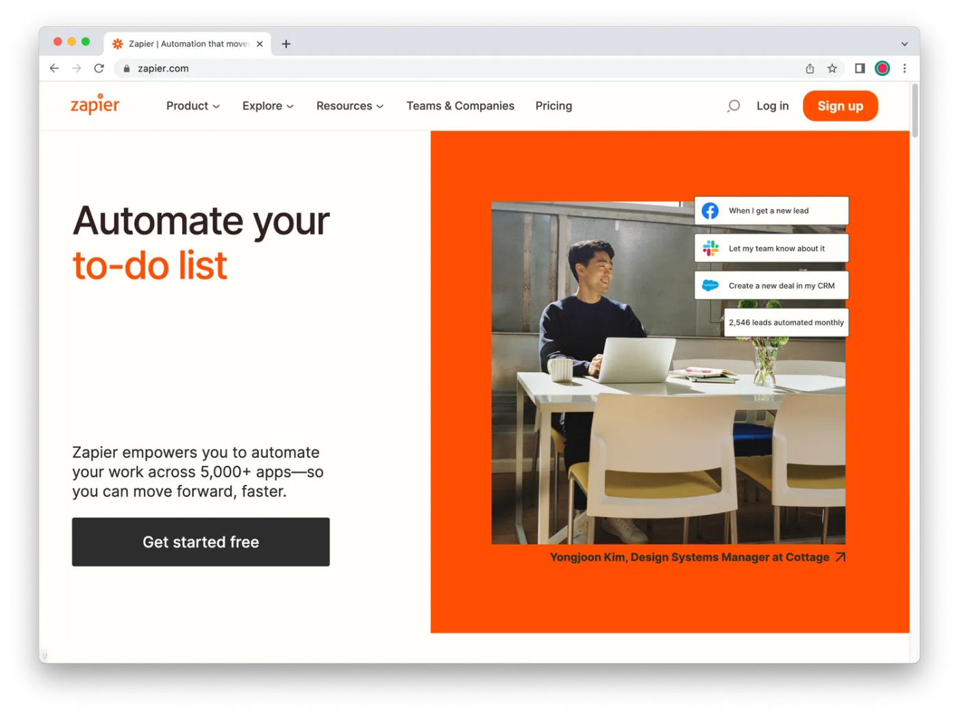 Screenshot of Zapier's homepage